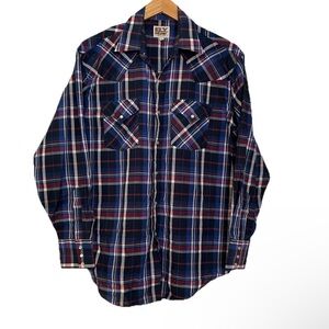 Vintage Ely Cattleman Western Pearl Snap Button Up Shirt Plaid Size Mens Medium